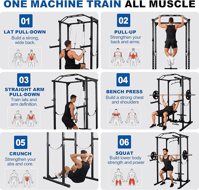 HulkFit Multifunction Heavy-Duty Power Cage Squat Rack, Home Gym,Multiple Sizes and Colors Available
