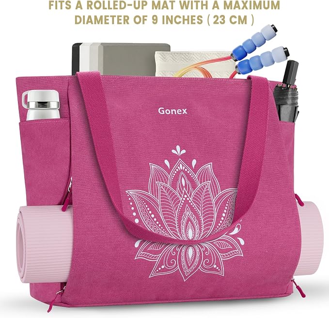 Gonex Yoga Mat Bag with Zipper Mat Carrier Canvas Gym Tote | Durable Canvas, Zipper Closures Prevent Slipping, Quick Access, Bottle Holder, Fits Yoga Blocks, Gym & Travel Use
