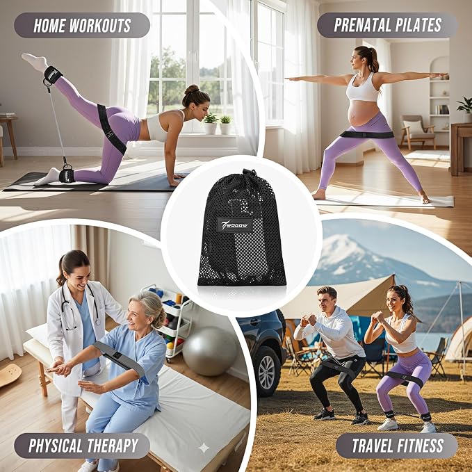 WOQQW Resistance Bands Set - Ankle Resistance Bands with Cuffs for Legs & Glute Workout, Fabric Booty Bands for Women, Home Gym Exercise Equipment for Hip, Pilates, Fitness, Yoga, Physical Therapy