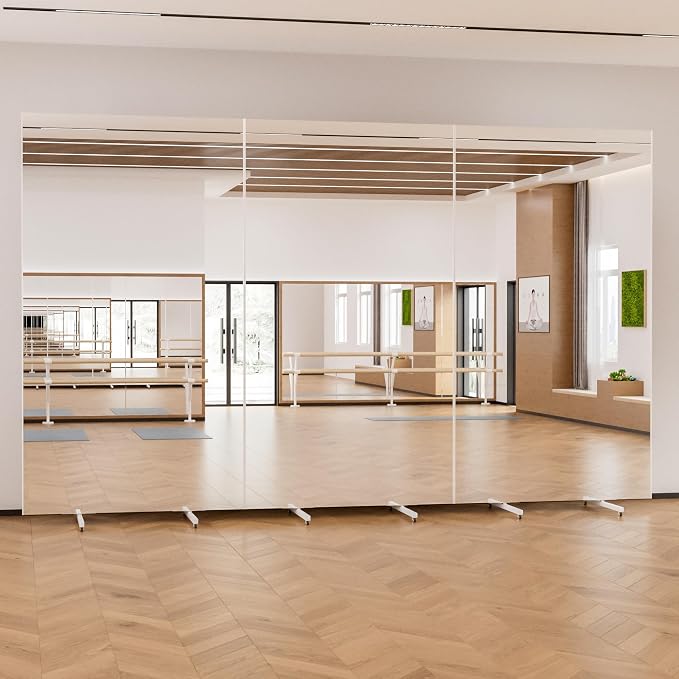 Rolling Full-Length Standing Mirror with Wheels, 75" x 43"Oversized Shatterproof Nano Material, No Assembly Required, Easy Move for Home Gym, Dance & Yoga Studio, White