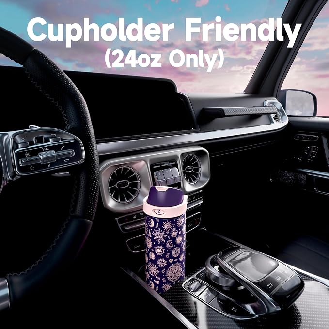 24 oz Insulated Water Bottle for Women: Meoky Stainless Steel Metal Water Bottle with 2-in-1 Straw and Spout Lid - Leak Proof, Cold for 24 Hours, Protective Silicone Base, BPA-Free for School, Arcana