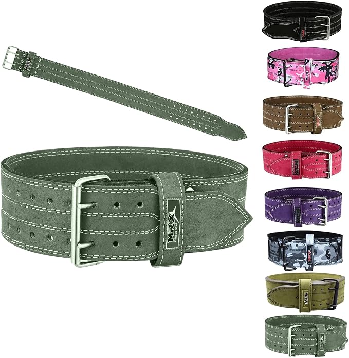 MRX Powerlifting Leather Belt 4" Wide 10mm Thickness Training Fitness Back Support Bodybuilding Belts with Steel 2 Prong Buckle