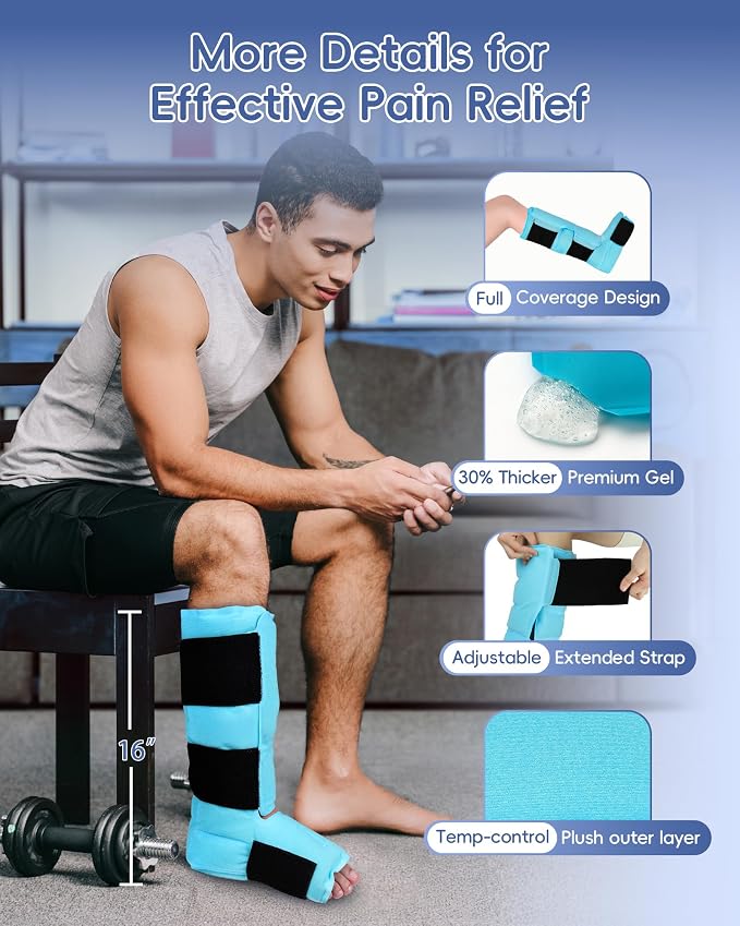 Comfytemp Ankle Foot Ice Pack Wrap, Reusable Leg Shin Ice Boot for Injury | FSA Eligible HSA, Achilles Tendonitis, Shin Splint, Plantar Fasciitis, Hot Cold Compress, Sprained Ankles Brace, Post Surgery