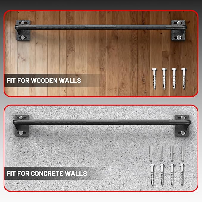 Wall Mounted Pull Up Bar, Chin Up Bar for Home Gym Strength Training | PAPABABE Sturdy Anti-Slip, Knurled Grip, Quick Install, Multi-Grip Versatile, Wall-Mounted Space-Saver 500 Weight Capacity