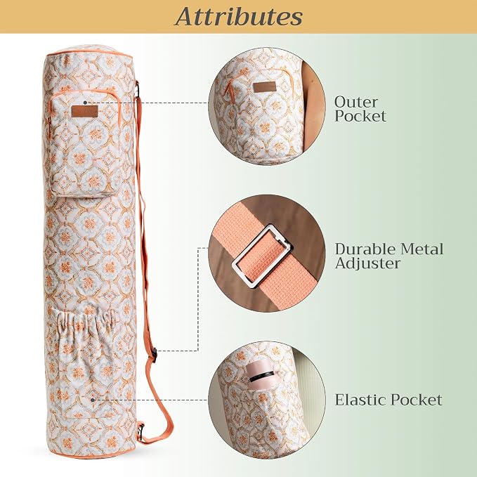 Maison d' Hermine Yoga Mat Duffle Bag Gym Tote Yoga Mat Carry Bag | Cylindrical bag for Woman Men Gifts Adjustable shoulder straps with Drawstring Water Bottle Pocket and zipper pocket