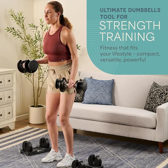 LifePro Adjustable Dumbbells, Single or 2pcs, Up to 55 lbs & 3-in1 option | Quick-change weight system with included rack — available in options from 2.5 to 55 lbs for every fitness level