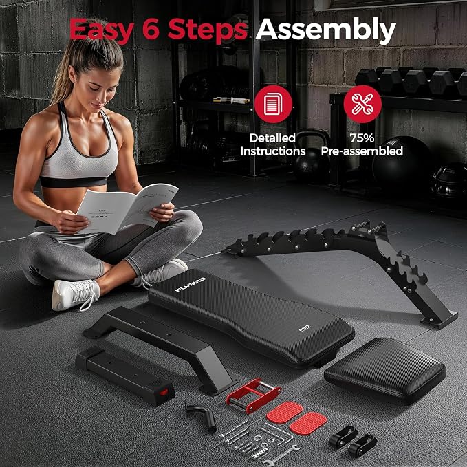 FLYBIRD WB7 Weight Bench, 1300LBS Commercial Adjustable Weight Bench, Workout Bench for Home Gym, Flat Incline Bench Press Heavy Duty Bench with 34'' Extra-Long Backrest and Easy-Roll Wheels