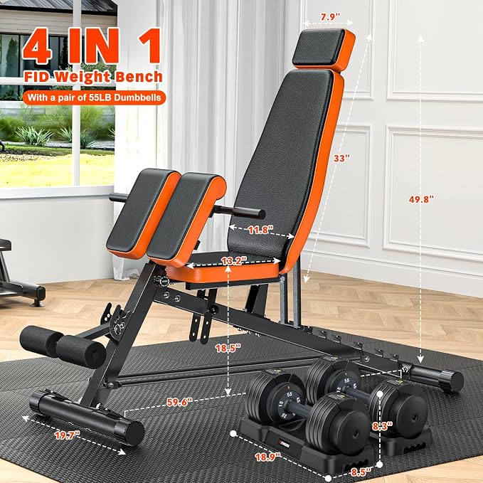 XDDIAS Roman Chair, Adjustable Weight Bench Back Extension Machine for Home Gym, 1000LBS All-in-One Sit Up Bench with Dumbbell Rack, Incline, Decline, and Flat Bench for Hyperextension, Core, Glute