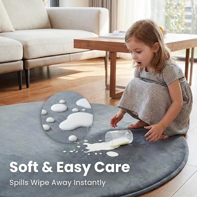 Baby Play Mat for Floor,Large 79in Round Mat for Toddler,Infant,Kids,1.3" Thick Non-Slip Nursery Rug,Water Repellent Soft Padded Activity Mats for Tummy Time, Crawling,Playroom(Dark Grey)