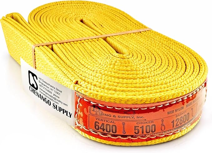 DD Sling 2 Inch x 25 Foot Nylon Lifting Strap – USA Made, 6,400 lb Vertical, 5,100 lb Choker, 12,800 lb Basket – 2-Ply Heavy Duty 900 Webbing, Type 3 Flat Eye & Eye Rigging Sling