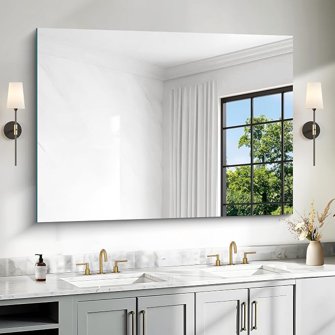 36"x48" Frameless Mirror, Frameless Bathroom Mirror for Over Sink, Rectangle Home Gym Mirror for Wall, Upgraded Shatterproof Wall Mount for Bedroom, Living Room, Dance Studio, Entryway