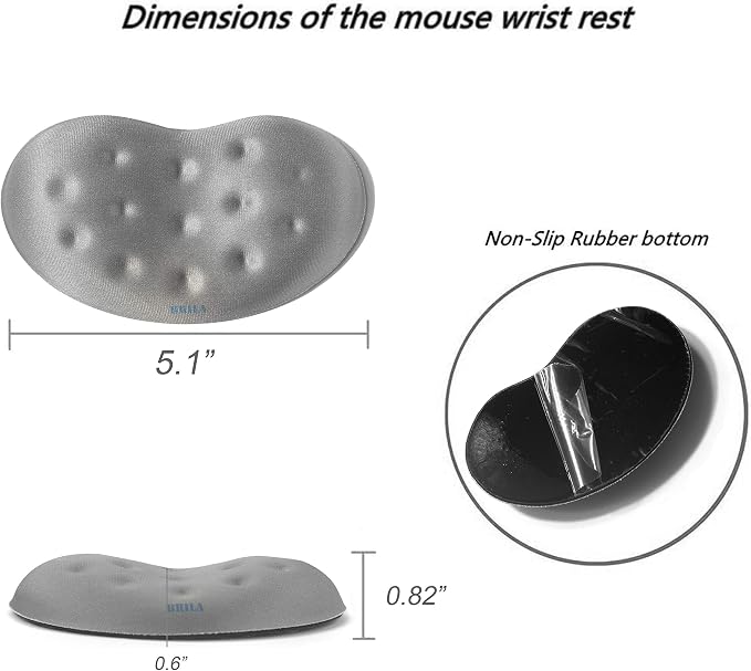 BRILA Ergonomic Memory Foam Mouse Wrist Rest Support Pad Cushion for Computer, Laptop, Office Work, PC Gaming - Massage Holes Design - Wrist Pain Relief (Grey Mouse Wrist Rest)