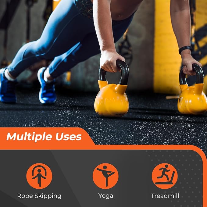 SUPERJARE 0.4'' Thick 24 Pcs 96 Sq Ft Rubber Top Exercise Equipment Mats, High Density EVA Foam Mats with Rubber Top, Interlocking Gym Flooring for Home Gym, Protective Workout Mat, Black/Blue
