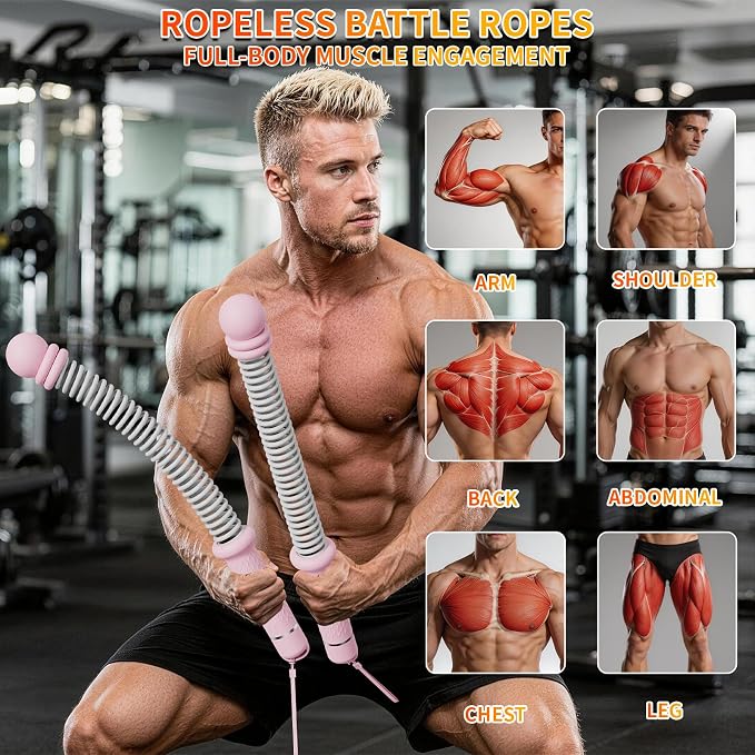 Ropeless Battle Ropes for Home Gym, Portable Cordless Weighted Battle Rope | Storage Bag, Weighted Battle Rope for High Calorie Burn, Men & Women Fitness Equipment, HIIT & Low-Impact Aerobic Training