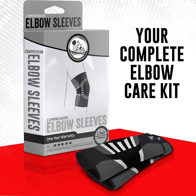 Nordic Lifting Elbow Compression Sleeve & Brace for Weightlifting | These elbow compression sleeves provide support that holds firm through weightlifting and strength training during gym days
