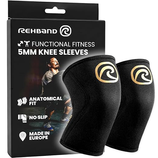 Rehband 5mm Knee Sleeves for Functional Training, Cross-Training & Powerlifting, Weightlifting Knee Support made of Neoprene, Unisex, Colour:Gold/Black - 1 Pair, Size:XX-Large