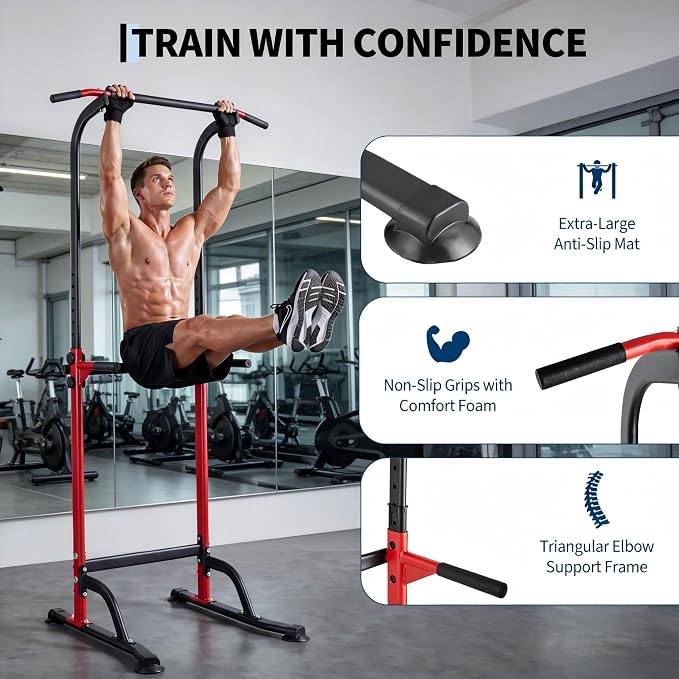 Pull Up Bar for Home Gym, Heavy Duty Dip Station with 330LBS Capacity, Multi-Function Pull Up & Dip Stand for Strength Training, Chin Ups Push Ups, 1.2mm Steel Tube