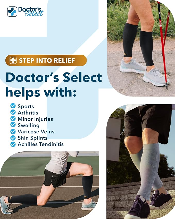 Doctor's Select 2 Pairs Copper Calf Compression Sleeve - Leg Compression Sleeves for Women & Men, Shin Splint Relief