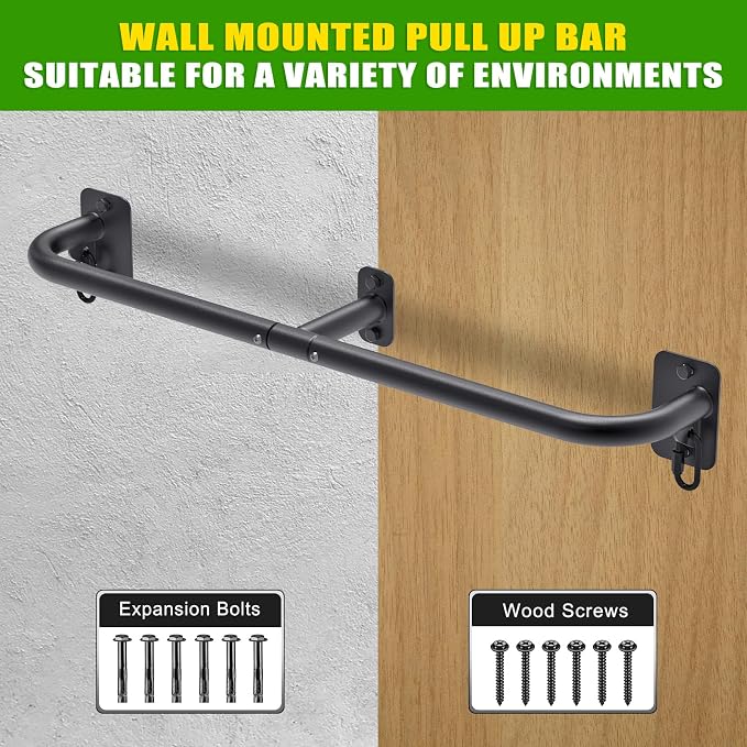 SELEWARE 32"/36" Wall Mount Pull Up Bar Joist Mount Chin Up Bar for Doorway | Heavy Duty Steel Construction Support 450 lb, w/Resistance Band Hooks, Fits 32"/36" Wall Studs for Home Gym Strength Training