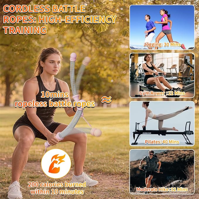 Ropeless Battle Ropes for Home Gym, Portable Cordless Weighted Battle Rope | Storage Bag, Weighted Battle Rope for High Calorie Burn, Men & Women Fitness Equipment, HIIT & Low-Impact Aerobic Training