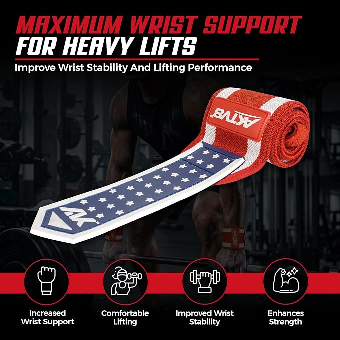 AKTV8 Wrist Wraps for Weightlifting, 18"&24" Heavy Duty Stiff Wrist Support | 3inch Wide Firm Elastic, Reinforced Thumb Loop, Built for Heavy Bench Press, Overhead Press, Powerlifting & Strength Training