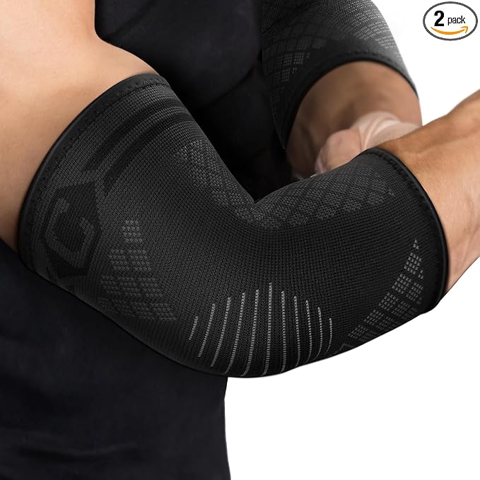 CAMBIVO 2 Pack Elbow Brace for Tendonitis, Tennis Elbow Compression Support Sleeve for Golfers Elbow Pain Relief, Arthritis, Bursitis, Workout, Weightlifting (Black-Grey,Large) | Breathable 3D Knit, Moisture-Wicking, No Straps or Velcro, Epicondylitis,...