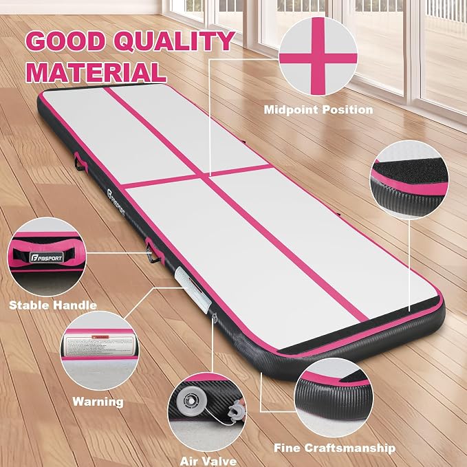 FBSPORT Inflatable Air Gymnastics Mat Training Mats 4/8 inches Thickness Gymnastics Tracks for Home Use/Training/Cheerleading/Yoga/Water with Pump