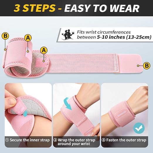 CAMBIVO 2 Pack Wrist Brace for Carpal Tunnel with wraps, Pink | Wrist Support, Adjustable Wrist Wraps for Weightlifting, Tendonitis, Pain Relief, Sleeping, Night, Gym, Neoprene, Both Hands