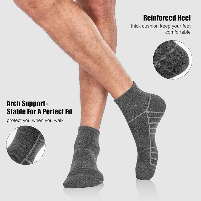 Lapulas Athletic Quarter Socks for Men Women, Cotton Mesh, Cushioned Arch Support, Non-Slip Running Ankle Design, 6 Pack
