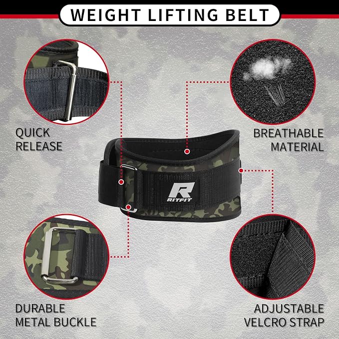 RitFit Weight Lifting Belt 6 Inch for Squats Deadlift Strength Training | Padded Lumbar Support, Self-Locking Gym Belt for Men & Women, Squats, Lunges, Deadlift, Thrusters