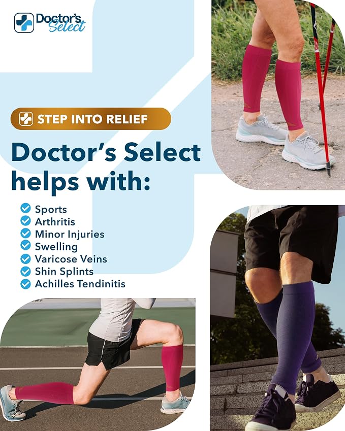 Doctor's Select 2 Pairs Copper Calf Compression Sleeve - Leg Compression Sleeves for Women & Men, Shin Splint Relief