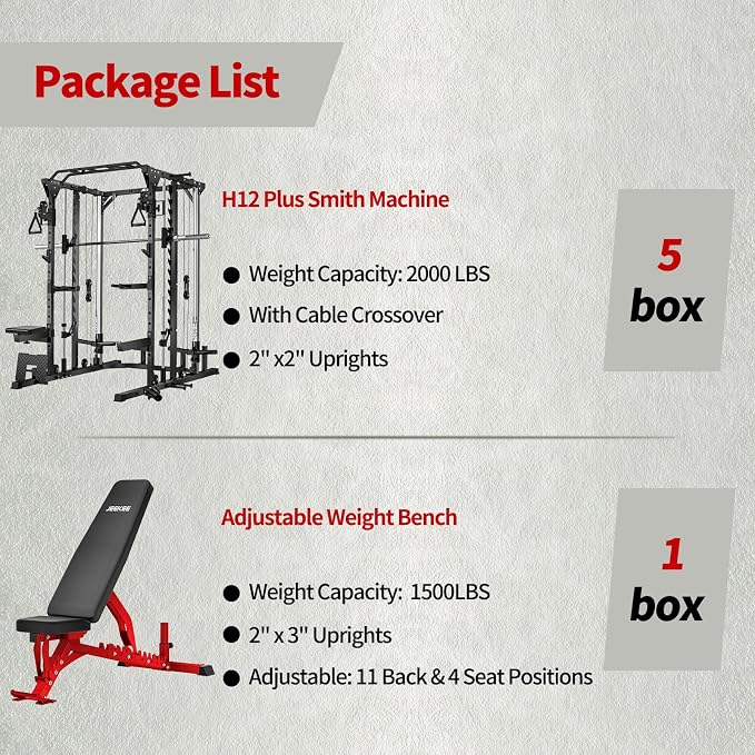JEEKEE Power Cage with Cable Crossover System, 2000LB Multi-Function Power Rack with Independent Dual Pulleys, LAT Pulldown Seat Cushion, 20+ Attachments Squat Rack for Home Gym Workout,Black