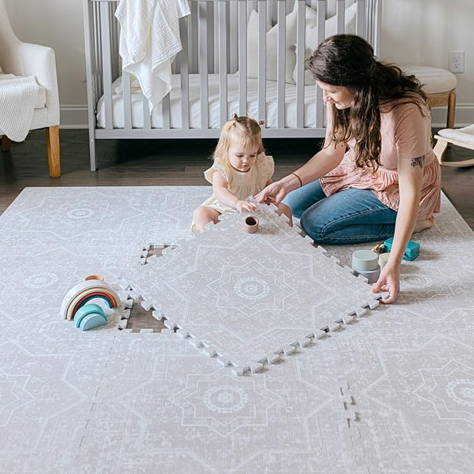 Little Landings Baby Play Mat for Floor - Layla (6x8ft) - Premium EVA Foam Play Mat for Babies & Toddlers (Ages 0-5+) - Non-Toxic Playmat for Tummy Time, Crawling & Playroom - Stylish & Comfortable