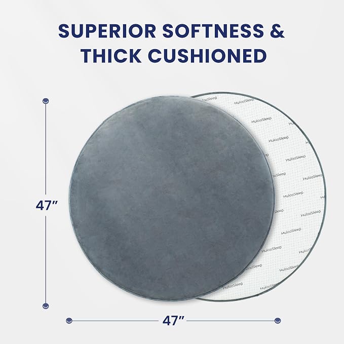 Baby Play Mat for Floor,1.3" Thick Elasti-Foam 47in Round Mat for Tummy Time,Water Repellent Soft Coral Velvet for Toddler,Infant,Kids,Non-Slip Backing Safe for Crawling(Dark Grey)