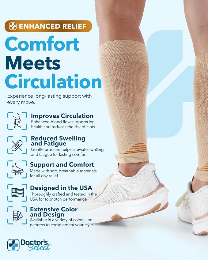 Doctor's Select 2 Pairs Copper Calf Compression Sleeve - Leg Compression Sleeves for Women & Men, Shin Splint Relief