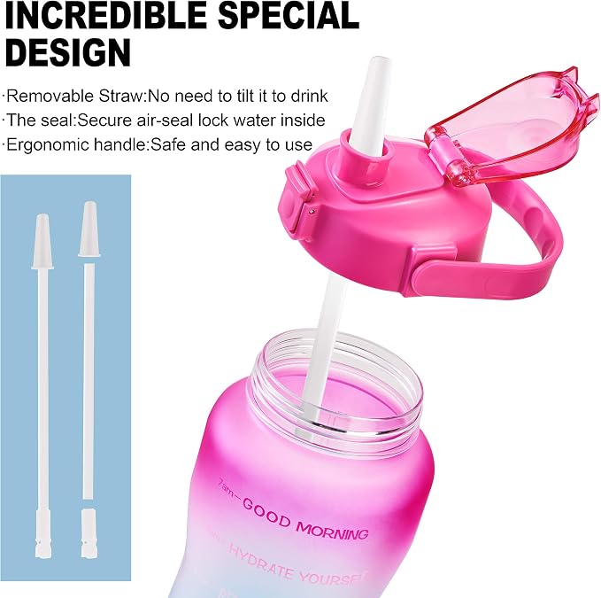 EYQ 64oz/128oz Leakproof Free Drinking Water Bottle with Motivational Time Marker BPA Free for Fitness, Gym and Outdoor Sports