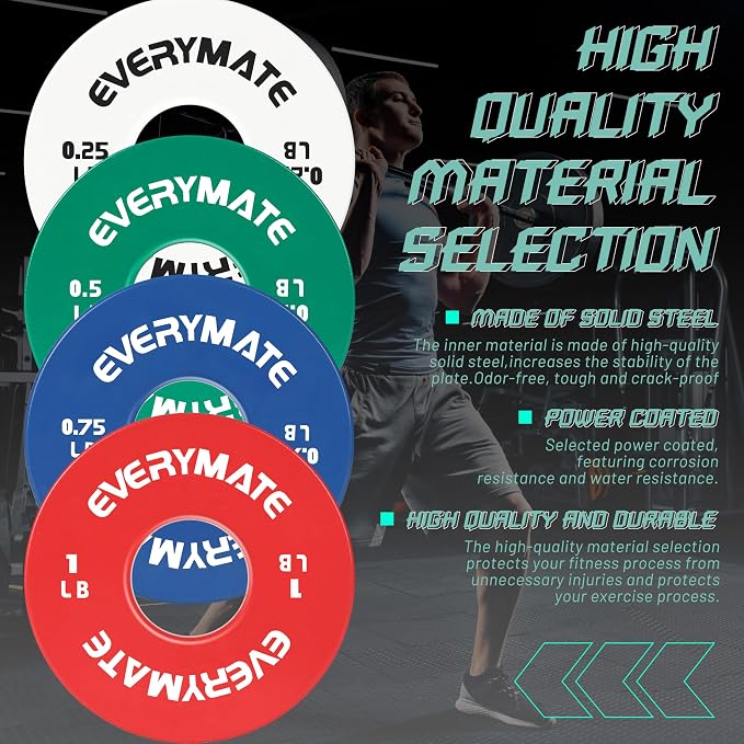 EVERYMATE Fractional Micro Weight Plates Set of 8 Weight Plate Pair of 0.25LB 0.5LB 0.75LB 1 LB for Olympic Barbells for Strength Training Micro Plates Weight Plate