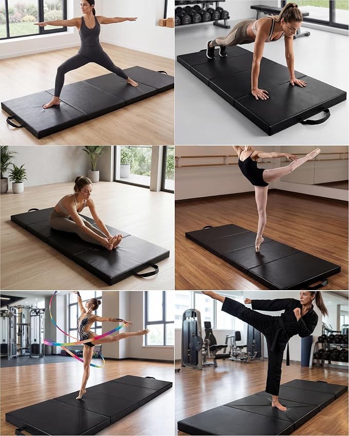 Garvee Gymnastics Mat, 6.2Ft 2-Inch Thick 4-Fold | Exercise Floor Mat for Home Gym, Portable Yoga Mat for Pilates, Aerobics, Martial Arts & Training