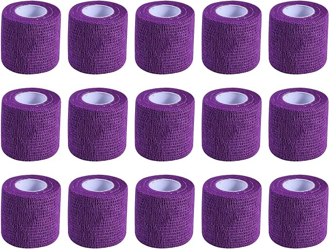 KISEER 15 Pack 2 Inch x 5 Yards Purple Self Adhesive Bandage Breathable Cohesive Bandage Wrap Rolls Elastic Self-Adherent Tape for Stretch Athletic, Sports, Wrist, Ankle