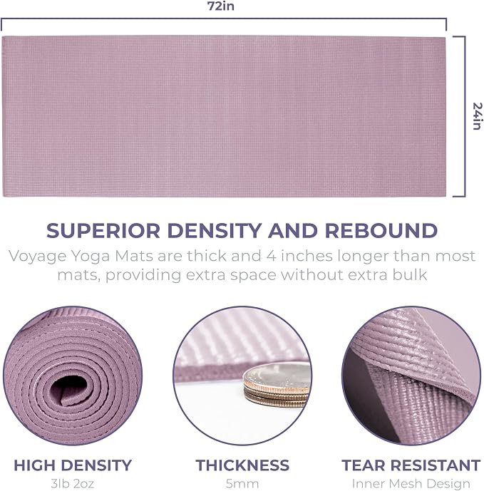 Voyage 5mm Studio Yoga Mats, 6 Pack, 72x24in | Extra Long, Anti-Tear Exercise Mats for Workout, Stretching, Fitness - Non Slip Gym Mats for Home, Schools and Studios