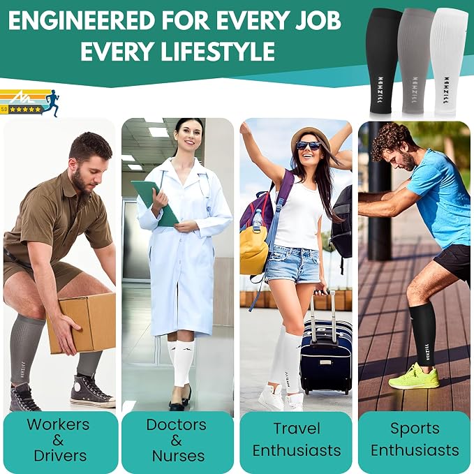NEWZILL Compression Calf Sleeves (20-30mmHg) for Men & Women Perfect Option to Compression Socks for Running Travel Nursing