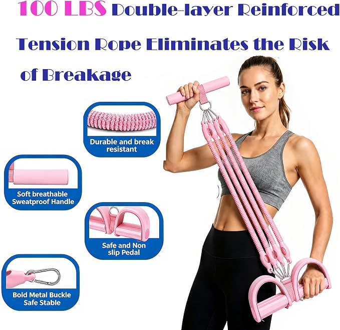 Resistance Band with Handle 100LBS Pedal Resistance Bands for Pilates Yoga Physical Therapy Leg,Abdomen,Waist,Arm,Workout Bands Exercise Resistance Bands Set for Women