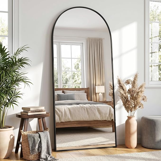 Full Length Mirror, 71"x27" Arched Floor Mirror Freestanding, Floor Standing Full Body Mirror with Stand for Bedroom, Hanging Mounted for Living Room Cloakroom, Black