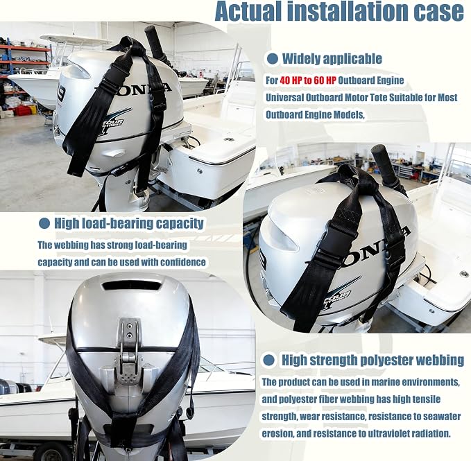Outboard Motor Hoist Harness, for 40 HP to 60 HP Outboard Engine | Heavy-Duty Lift Straps, Universal Outboard Motor Tote Suitable for Most Outboard Engine Models