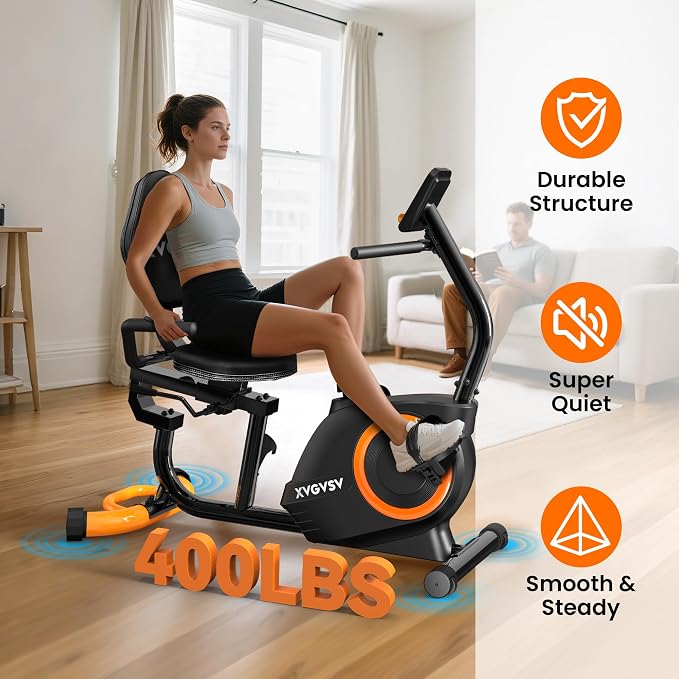 Recumbent Exercise Bike for Home, Recumbent Stationary Bikes for Seniors | Quiet Recumbent Bikes for Seniors & Adults, 16-Level Resistance, Adjustable Seat, Supports 400LB, Pulse Sensors & LCD Display
