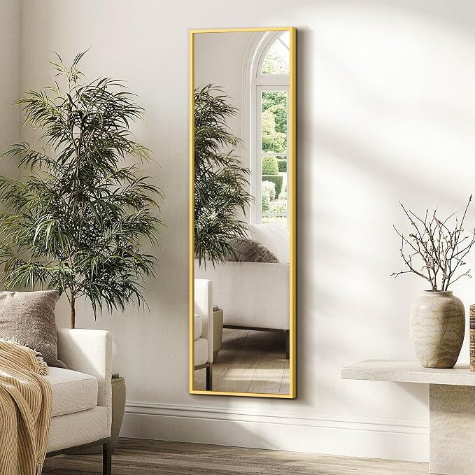 FICTOR Full Length Mirror with Stand, Floor Standing Mirror, 56"x15", Gold | HD Shatterproof Glass, Free-Standing or Wall-Mounted, Full Body Mirror for Bedroom, Living Room, Dressing Room, Entryway