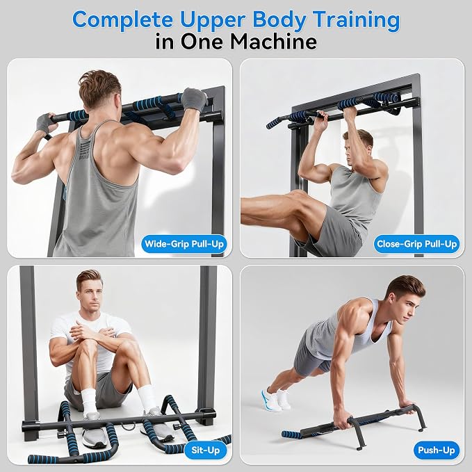 EPHESPORT 2026 Multifunctional Pull Up Bar for Doorway | US Patented Design, Foldable, No Drilling or Slipping, Multi-Grip Bar with Resistance Band, Large PVC Pads, 440 lbs Capacity