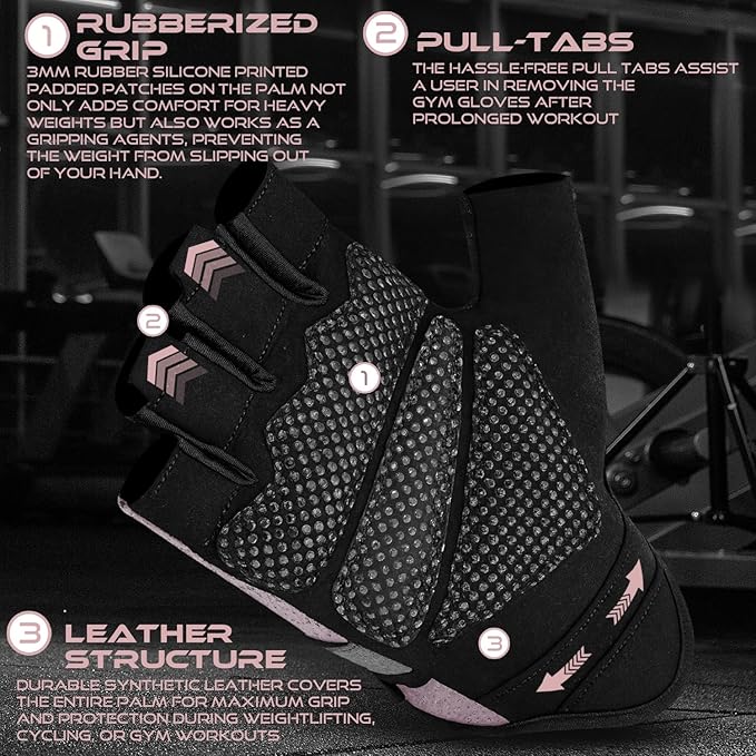 BEAST RAGE Fingerless Weight Lifting Gloves with Palm Protection Padding, Breathable Lightweight Gym Gloves for Men, Women, Weightlifting, Cycling, Exercise, Training Pull Up