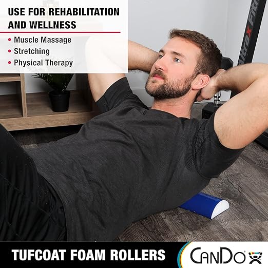 CanDo Premium TufCoat Blue Coated Half-Round Foam Rollers for Muscle Restoration, Massage Therapy, Rehabilitation, Sport Recovery and Physical Therapy for Home, Clinic and Gym