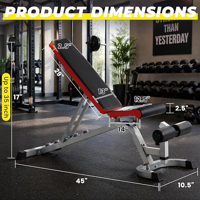 HULKFIT Adjustable Folding Weight Bench, Heavy Duty Workout Bench with Multiple Backrest Positions, Stable Incline Decline Flat Exercise Bench for Full Body Strength Training at Home Gym